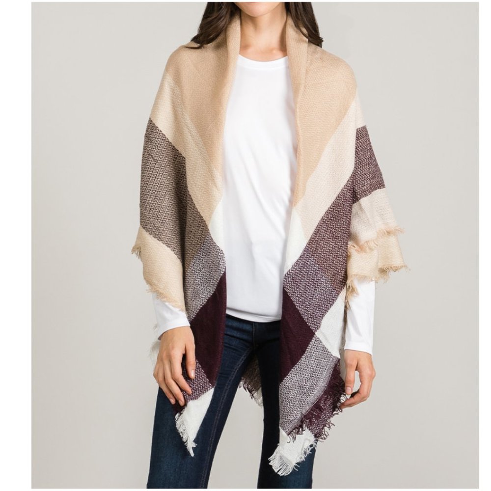 Scarf Shall Blanket Wrap Tartan Acrylic Soft Brown Beige Cream